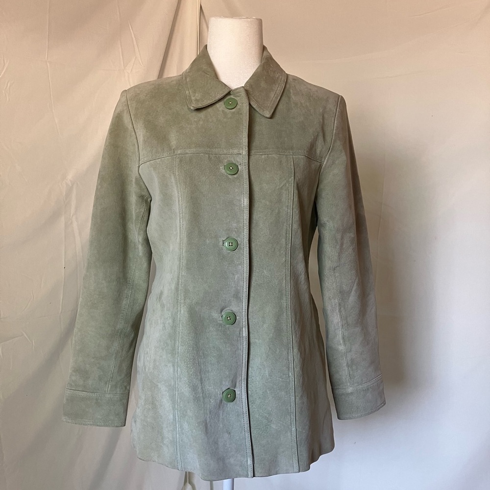 Suede Leather Y2K Green Jacket Button Front 90s Style Atelier by B. Thomas M
